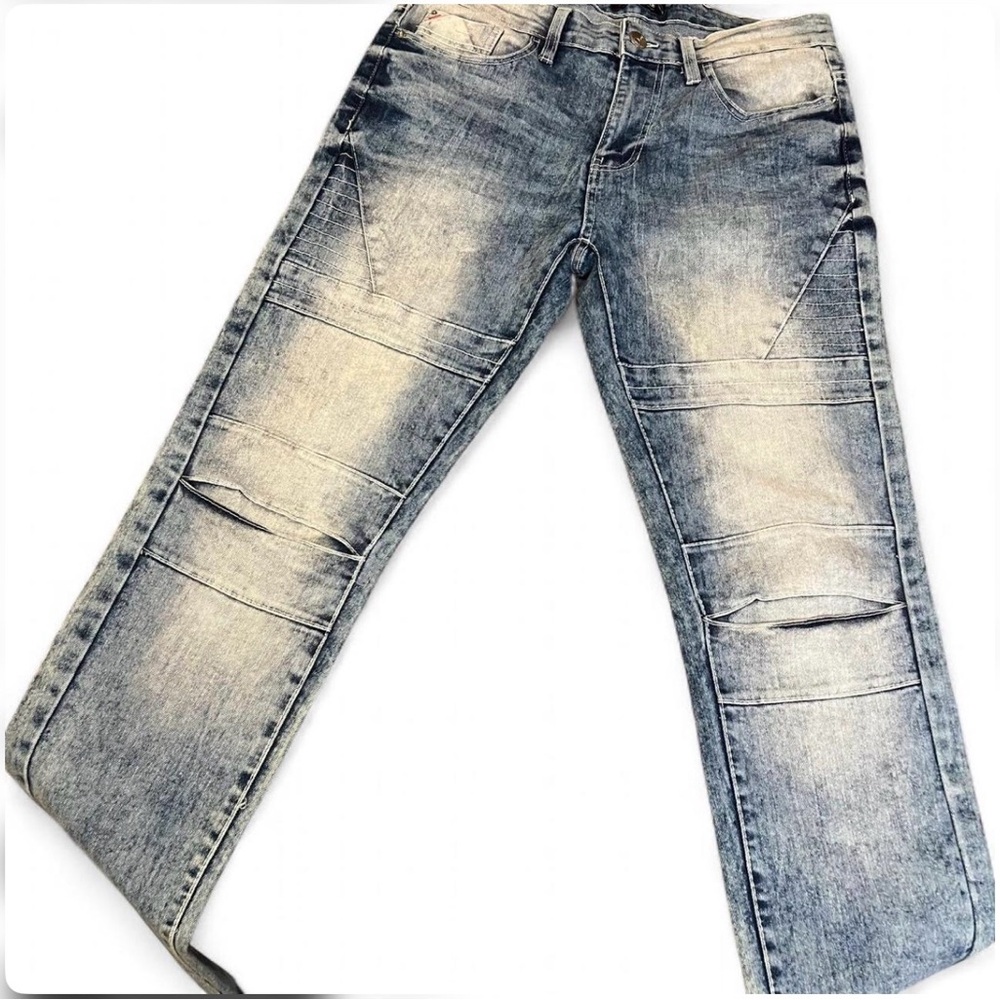 NWT SouthPole Jeans Mens 32x32 Blue Stacked Skinny Stonewash Denim Biker - Picture 6 of 7